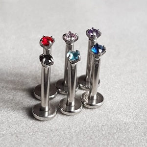 Labret stud 16g MINI COLOR 2mm Colourful Crystals, Helix & Cartilage earring, Conch studs, Straight Tragus bar, High Quality Surgical Steel