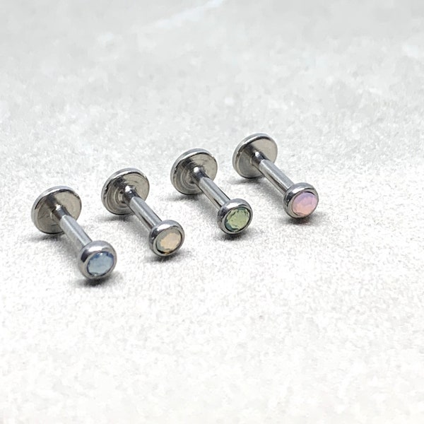GLASS Tiny Opal Labret Earring Opal 3mm 16g Cartilage earring/Tragus bar/Forward Helix/Conch/Monroe/Medusa/Philtrum