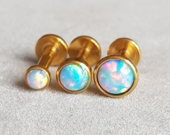 GOLD BLUE MIST 16g Opal Set labret bars, Labret Set, Triple Helix Studs, Stainless Steel bars, Curated Ear, Earrings, earrings