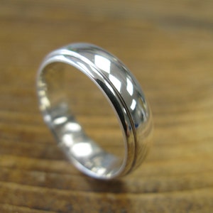 Grooved Edge Mens Wedding Band - D Shaped Ring, 6mm