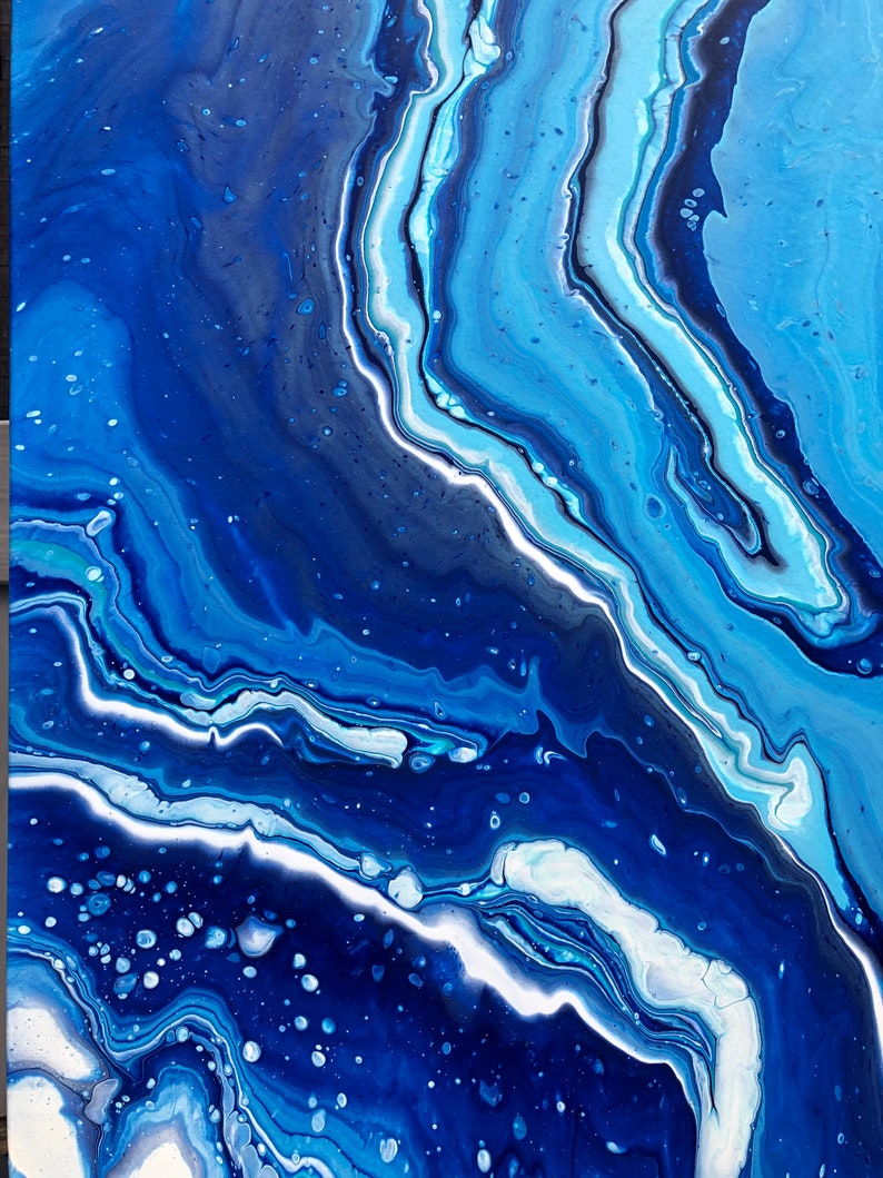 Acrylic Pour Painting Abstract Art Blue water image 8