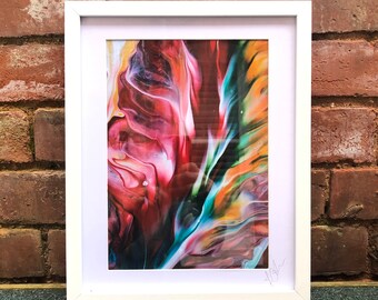 Fluid Art, Acrylic Pour Painting, Mounted and Framed Photographic Print, Limited Edition, Floral