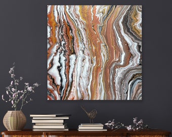 Acrylic Painting wall art, Fluid Art by Felicity Osborne of Flowbyflo, Acrylic Pour Large Canvas, copper and gold, unique gift for the home.