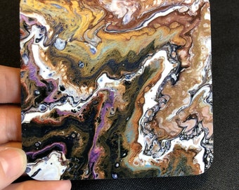 Ensemble de sous-verres d'art abstrait : conception de coulée en acrylique brillant