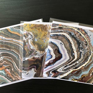 Biglietti di auguri, The Natural Collection, set di tre versamenti acrilici, biglietti con stampa artistica fluida edizione limitata di Felicity Osborne
