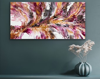 Acrylic Pour Painting, Fluid Art by Felicity Osborne of Flowbyflo. Original Large Abstract Canvas