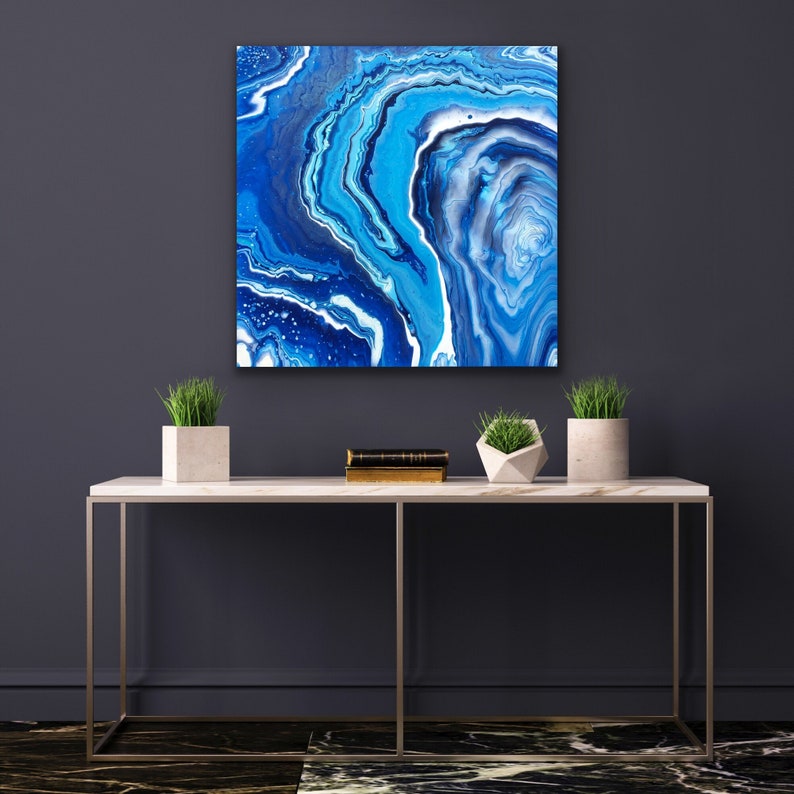 Acrylic Pour Painting Abstract Art Blue water image 1