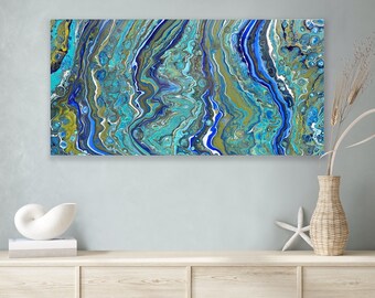 Acrylic Pour Fluid Art, Original Painting on canvas by Felicity Osborne of Flowbyflo, Abstract Seascape