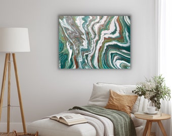 Acrylic Pour Painting, Abstract Art Fluid Art on Canvas created by Felicity Osborne of Flowbyflo. Original Large Canvas