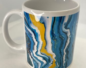 Mug Abstract Art, unique gift, housewarming gift, acrylic pour contemporary cool design, boxed ideal gift.