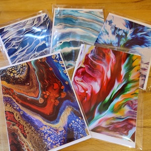 Cartes de voeux, coulée acrylique, oeuvre d'art fluide, lot varié de 5, édition limitée,