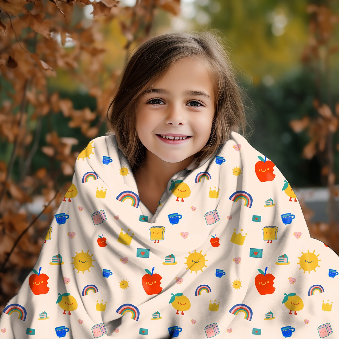 School Blanket Heart Throw Kids Blanket Apple Icons Sun Etsy