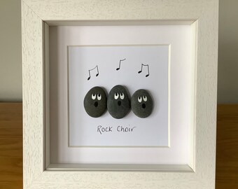 Handmade framed Rock choir pebble art picture, gift for singer, birthday gift, rock choir member, personalised art, minimalist wall art