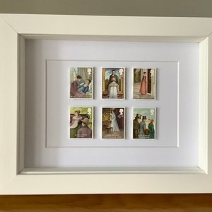 Jane Austen framed genuine stamps, Pride and Prejudice, Literature fan gift, Jane Austen fan gift, book lover gift, Christmas gift, Mr Darcy