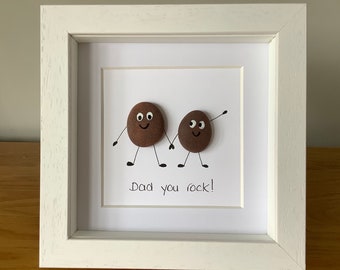Papá, rockeas una imagen de guijarros enmarcada, regalo de cumpleaños de papá, regalo del Día del Padre, regalo personalizado para papá, feliz cumpleaños papá, regalos para papá