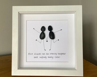 Best friends pebble art picture, friends gift, framed pebble art, birthday gift, pebble art friends, gifts for her, gifts for best friends