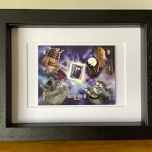 Dr Who mini stamp sheet, Dr Who gift, tardis, Ood, Cybermen, weeping angel, Dalek, science fiction gift, Dr Who art, framed stamps, TV art