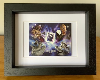 Dr Who mini stamp sheet, Dr Who gift, tardis, Ood, Cybermen, weeping angel, Dalek, science fiction gift, Dr Who art, framed stamps, TV art