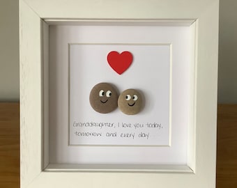 Granddaughter gift, Grandmother gift, granddaughter pebble art, framed pebble art, personalised gift, granddaughter birthday gift