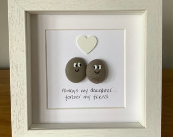 Daughter pebble art picture, gift to daughter, framed pebble art, daughter birthday gift, pebble art family, mother daughter gift,