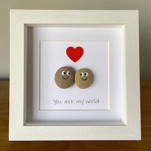 You rock my world pebble picture, anniversary gift, gift for wife, gift for husband, quirky gift, love you gift, handmade valentines gift