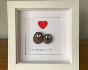 Granddaughter gift, Grandmother gift, granddaughter pebble art, framed pebble art, personalised gift, granddaughter birthday gift, you rock