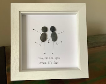 Friends pebble art picture, friends gift, framed pebble art, birthday gift, pebble art friends, gifts for her, gifts for friends