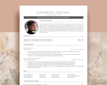 May include: A professional CV template featuring a clean, black and white layout with a circular headshot placeholder, sections for professional profile, education, work experience, skills, and professional development, and placeholder text.