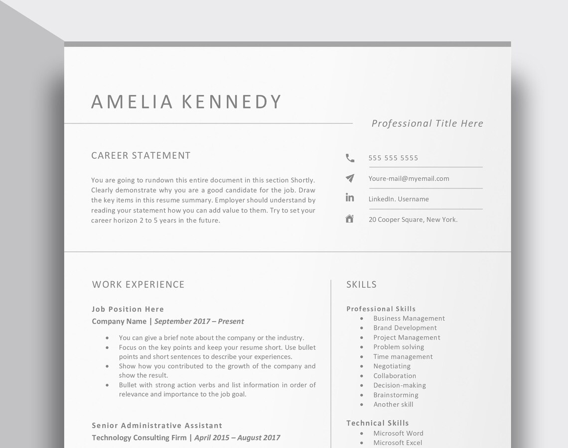 Basic resume template 2021 Banking resume templates | Etsy