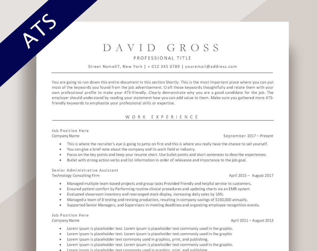ATS Resume Template CV Template Applicant Tracking System - Etsy UK