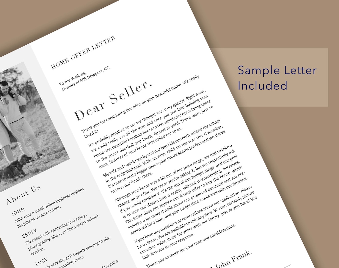Home Offer Letter, Real Estate Love Letter to Seller, Editable House