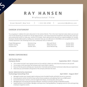 ATS Compatible Resume Template, Applicant tracking system friendly Curriculum Vitae, One Column CV Word, Mac Pages, Google Docs