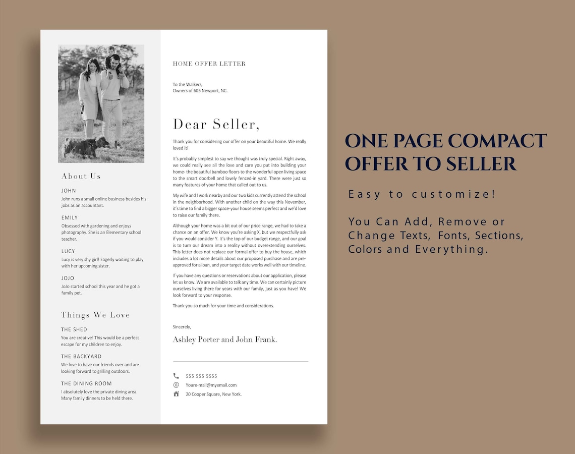 Home Offer Letter, Real Estate Love Letter to Seller, Editable House