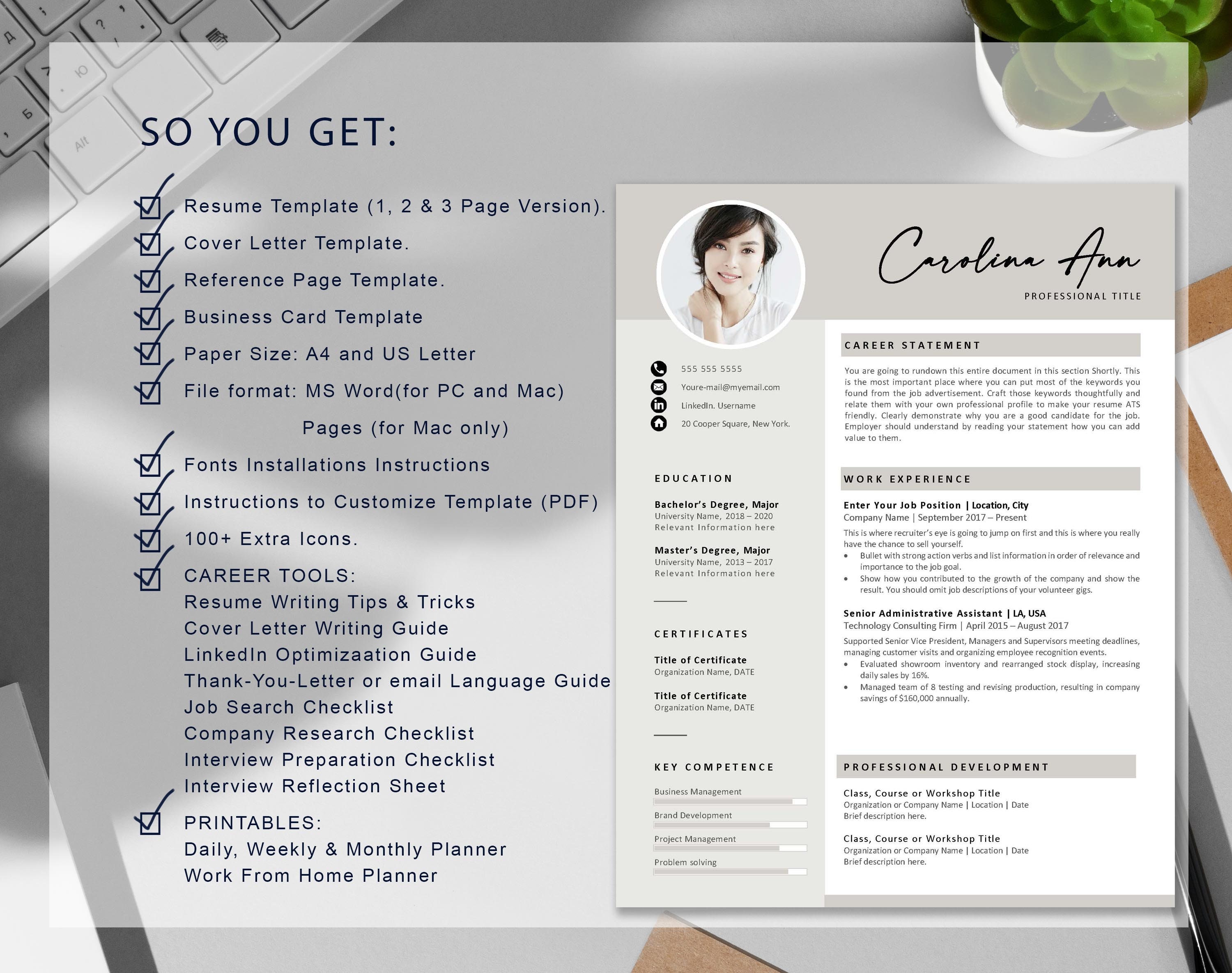 Creative Resume Template With Photo Professional CV Template - Etsy