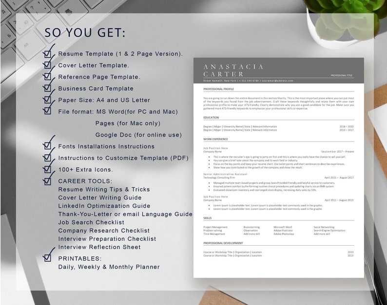 Google Docs Resume Template Word, Pages CV Template, ATS Friendly ...