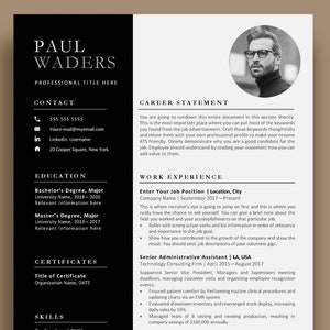 Modern Resume Template Marketing, CV Resume Template Word Pages, Professional Curriculum Vita, Business Resume Men, Financial Banking, CEO