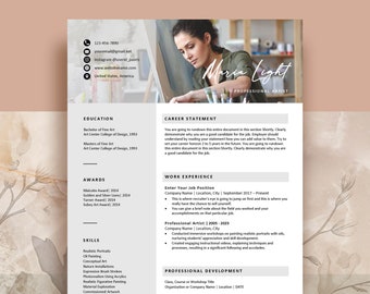 Artist Resume Template, Minimalist resume, Photographer Resume, Professional Resume Template Word, Creative Resume, Modern Pages resume