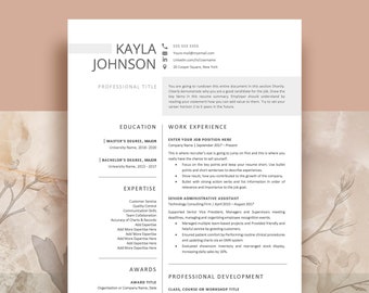 May include: A professional resume template featuring a clean white layout with black text. The document includes sections for contact information, professional title, education, work experience, expertise, awards, and professional development.
