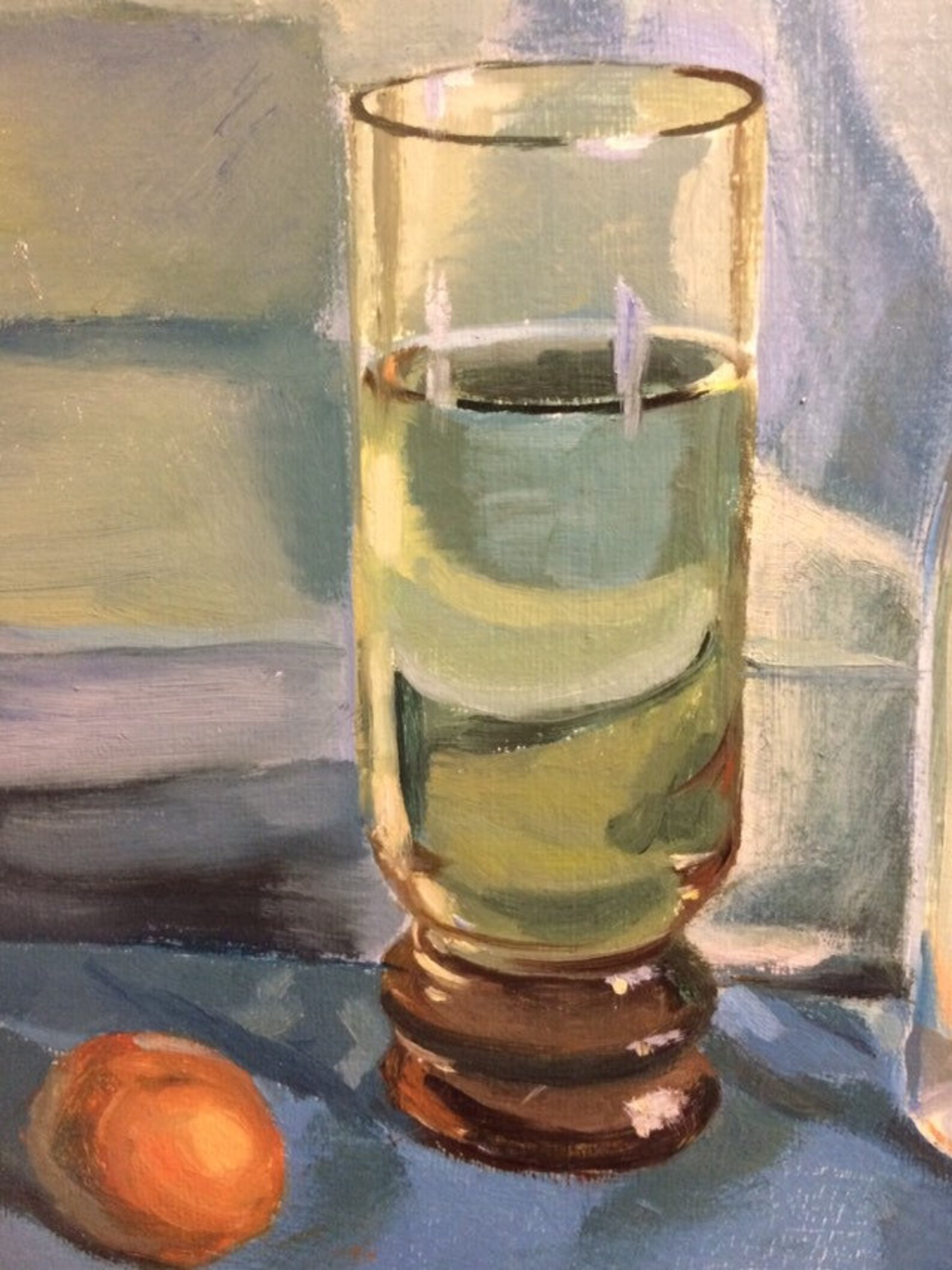 Green still life with glass and water. Authors original oil Etsy