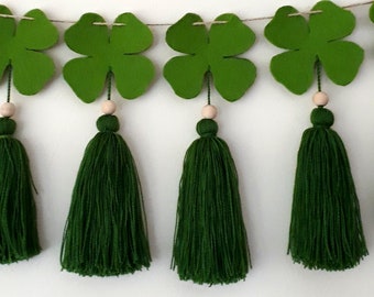 St. Patricks Day Girlande, Irish Lucky Green Dekor, Kleeblatt Filz Quaste Girlande, irische Dekoration, 4 Kleeblatt hängend, St. Patty's Day