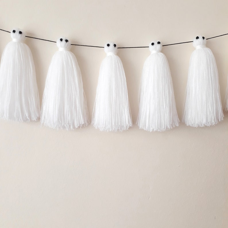 Halloween Ghost Tassel Garland Spooky Decor White Yarn Etsy