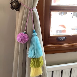 Pastel Boho Decor, Tassel Hanging, Pastel Curtain Holder, Curtain Tie Back, Door Tassel, Girls Room Decor, Bag Tassel, Small Boho Gift