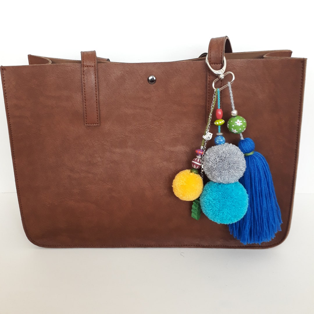 Blaue Pom Pom Tasche Quaste: Handgemachter Anhänger