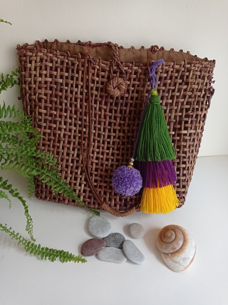 Three Color Straw Bag Charm Tote Tassel Beach Bag Charm - Etsy