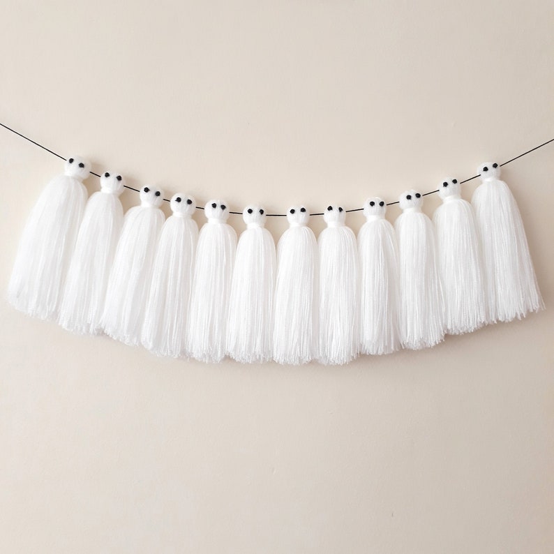 5 Scandi-Inspired Halloween trends for your Interior this 2021 - Halloween Ghost Tassel Garland Spooky Decor White Yarn image 1