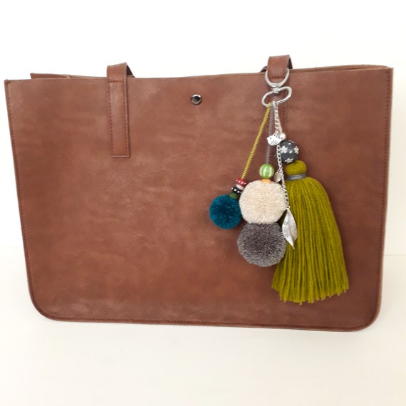 Olive Ivory Bag Tassel Pom Pom Tassel Bag Charm Beach Bag Tassel Straw Bag Decor Olive Summer Accessories Ivory Boho Fashion Accessory Etsy