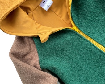 Wollwalk Overall Anzug Colorblock grün Tanne senf ocker 92