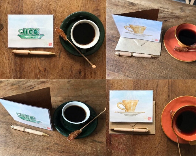 aquarelles tasse de café en carte Peinte à la main. Fête des pères