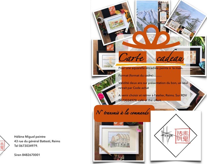 Carte cadeau prépayée. Aquarelle originale encadrée. dans la boutique HeleneMiguelPeintre