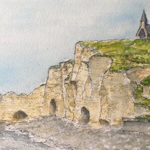Etretat klif aquarel. Origineel handgeschilderd schilderij in A4 formaat.
